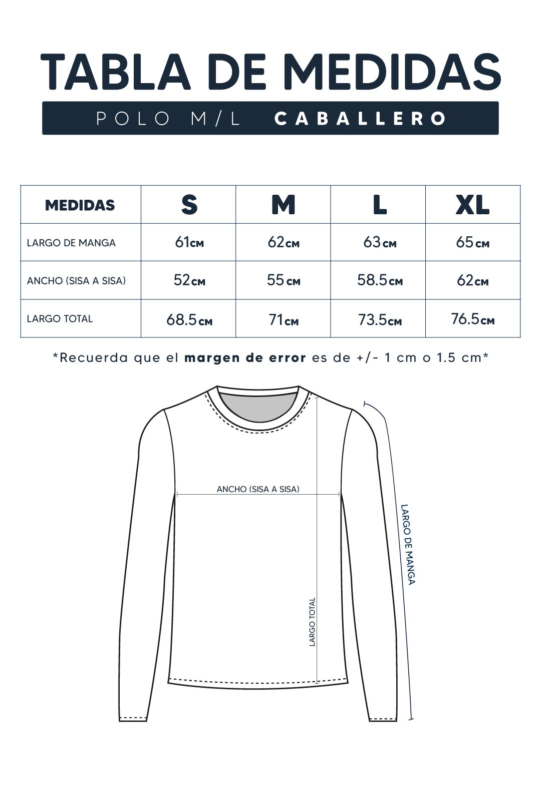 Guía de Tallas Básico Manga Larga