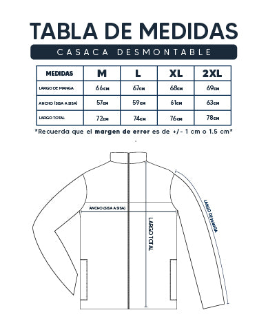 Guía de Tallas Casaca Desmontable