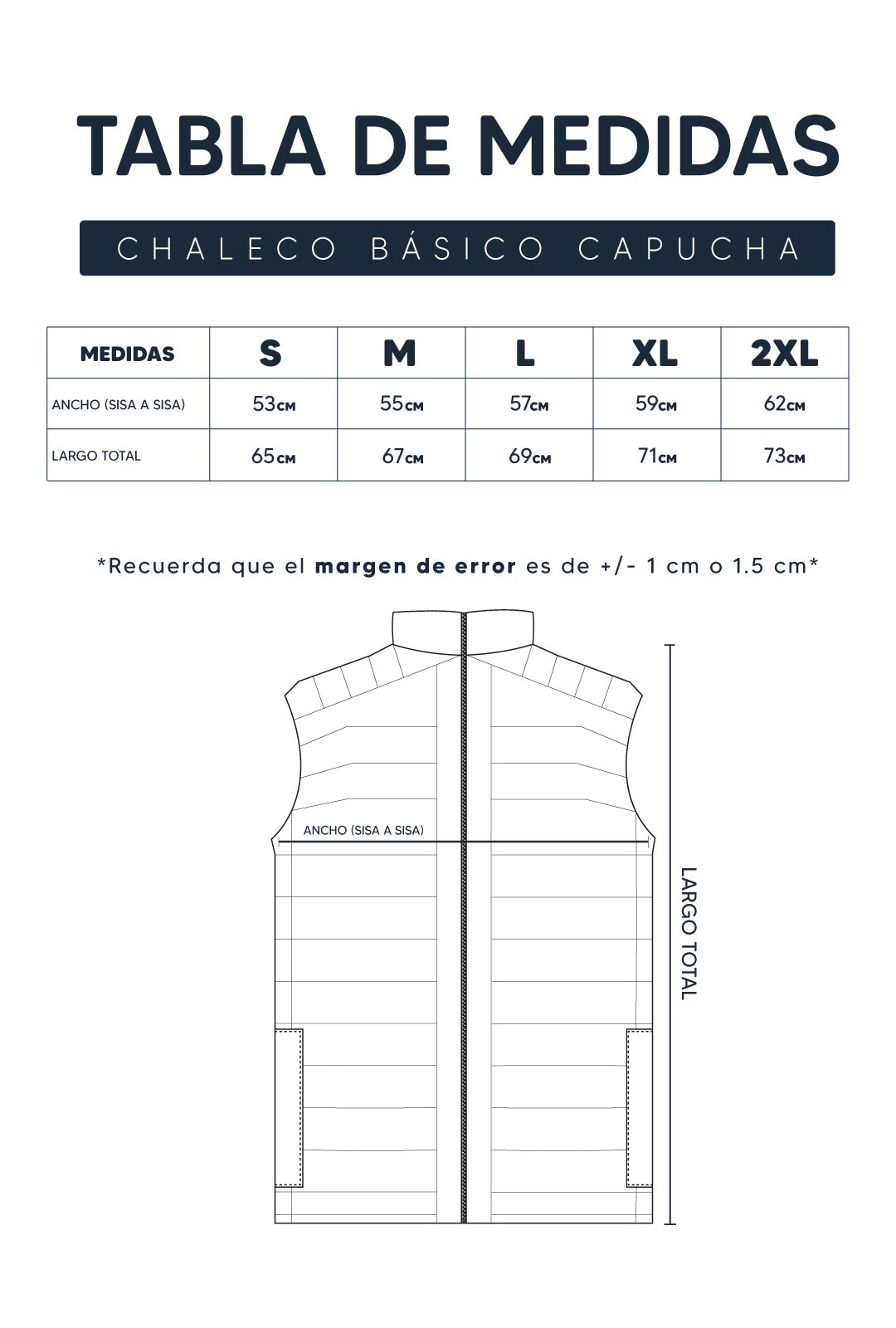 Guía de Tallas Chaleco Básico Capucha