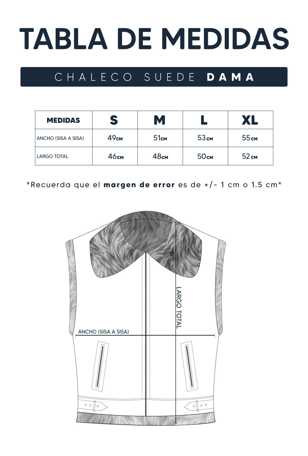 Guía de Tallas Chaleco Suede Dama