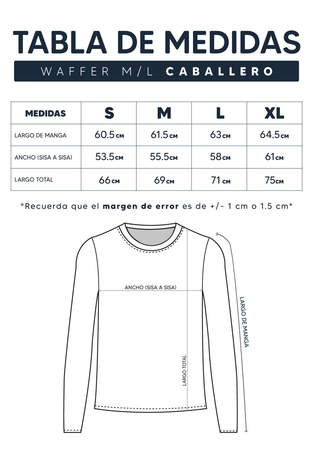 Guía de Tallas Waffer Manga Larga