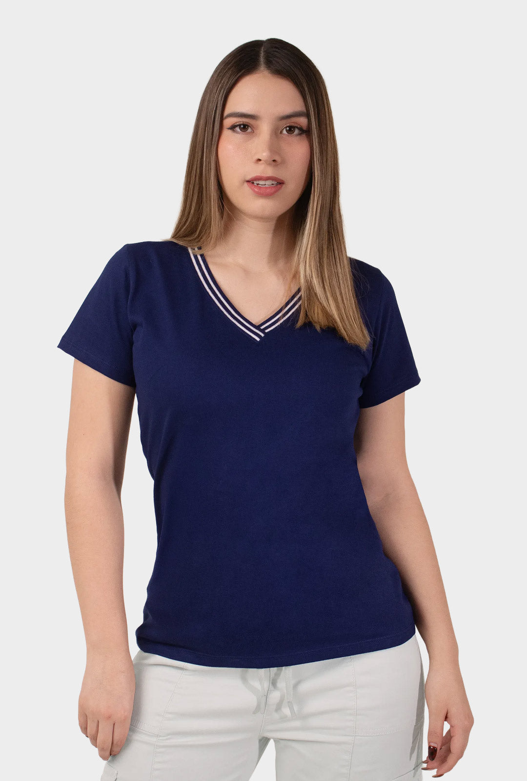 polo-capri-cuello-v-acero-mujer-frente#Color_Acero