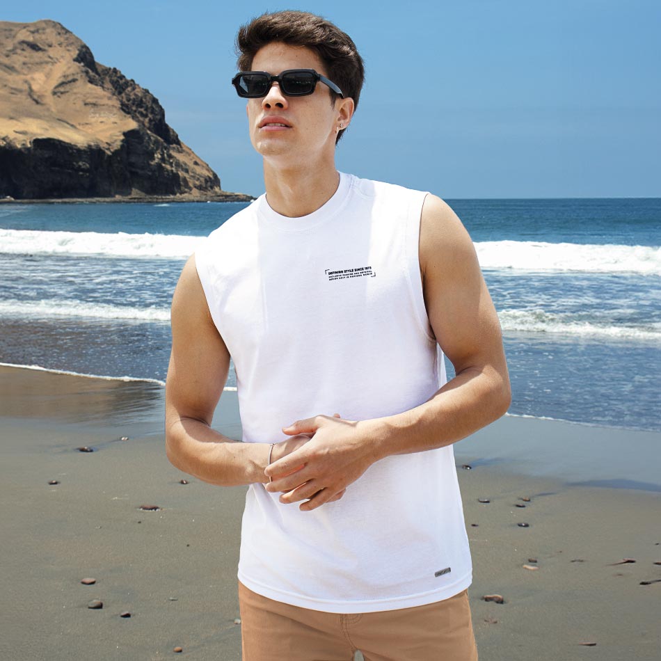 Polo para Hombre Manga Cero PD de Papiros Denim, diseño fresco y casual desde Gamarra, Lima.