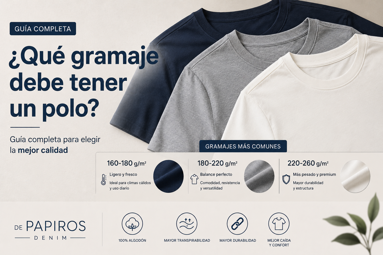 Comparación del gramaje en polos de algodón para hombre y mujer.