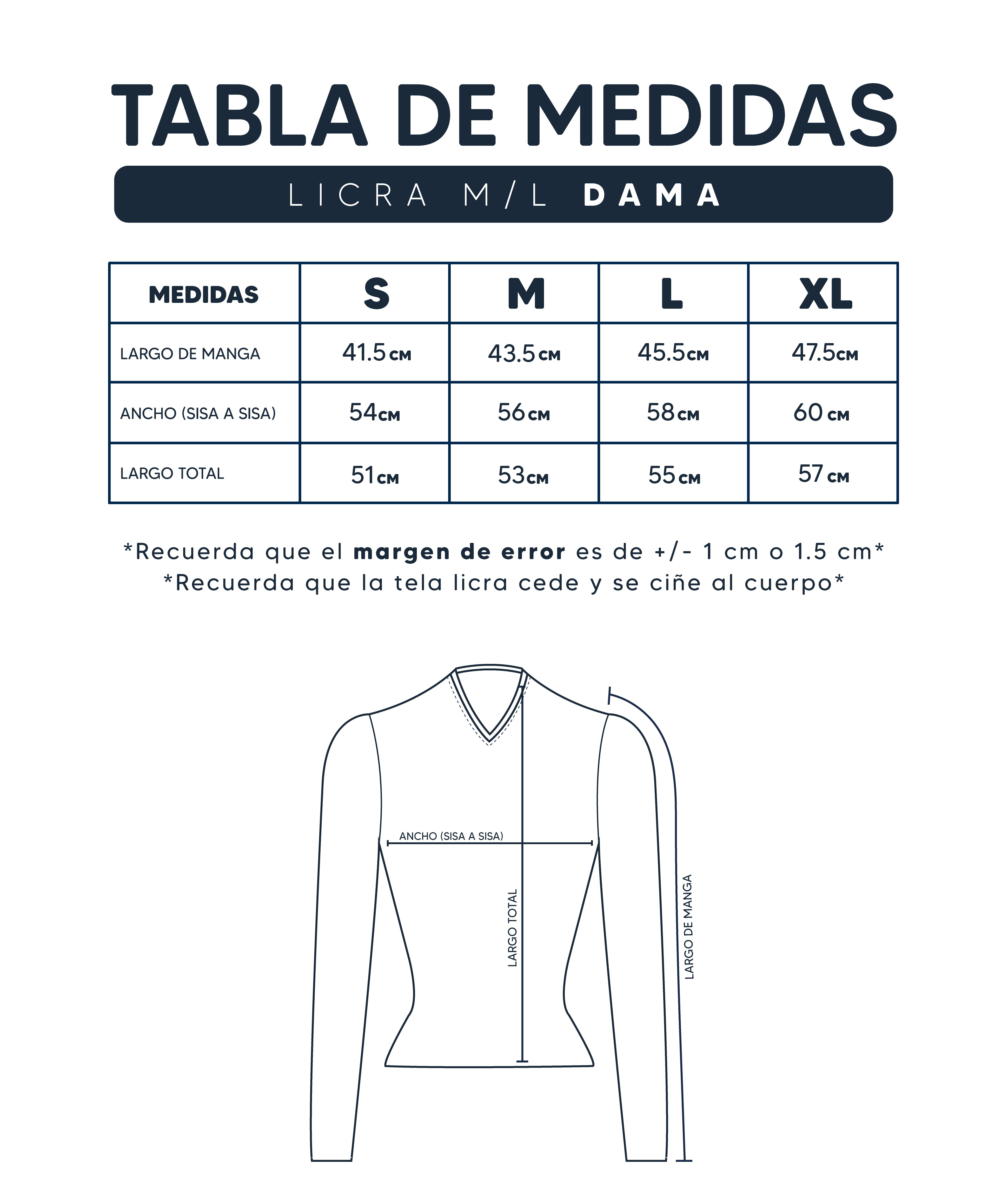 Guía de Tallas Licra Dama 