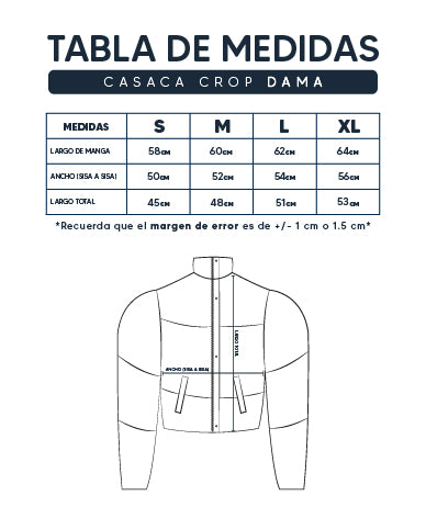 Guía de Tallas Casaca Crop Dama
