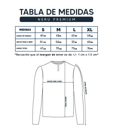 Guía de Tallas Waffer Neru Premium Manga Larga 