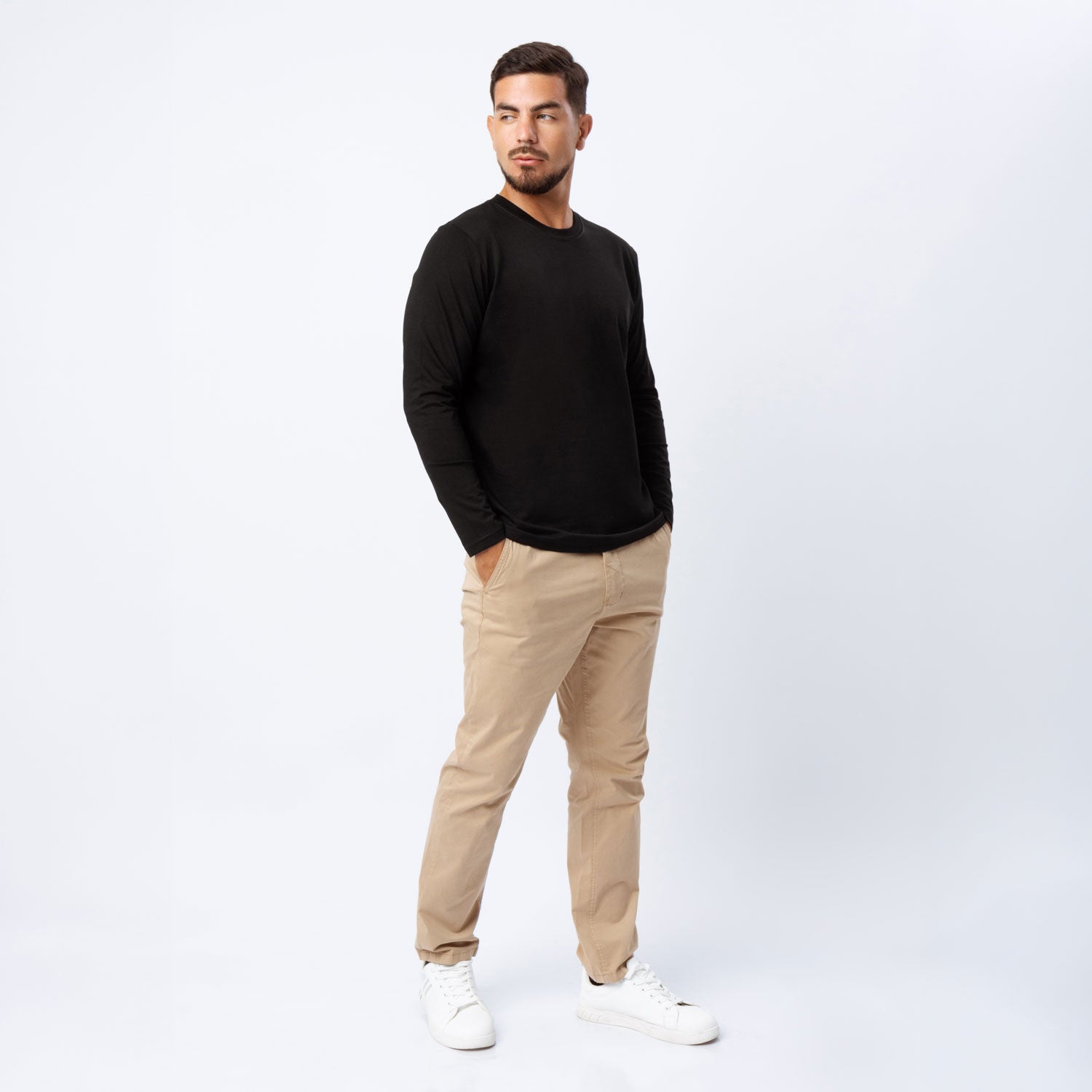 hombre con basico manga larga color negro#Color_Negro