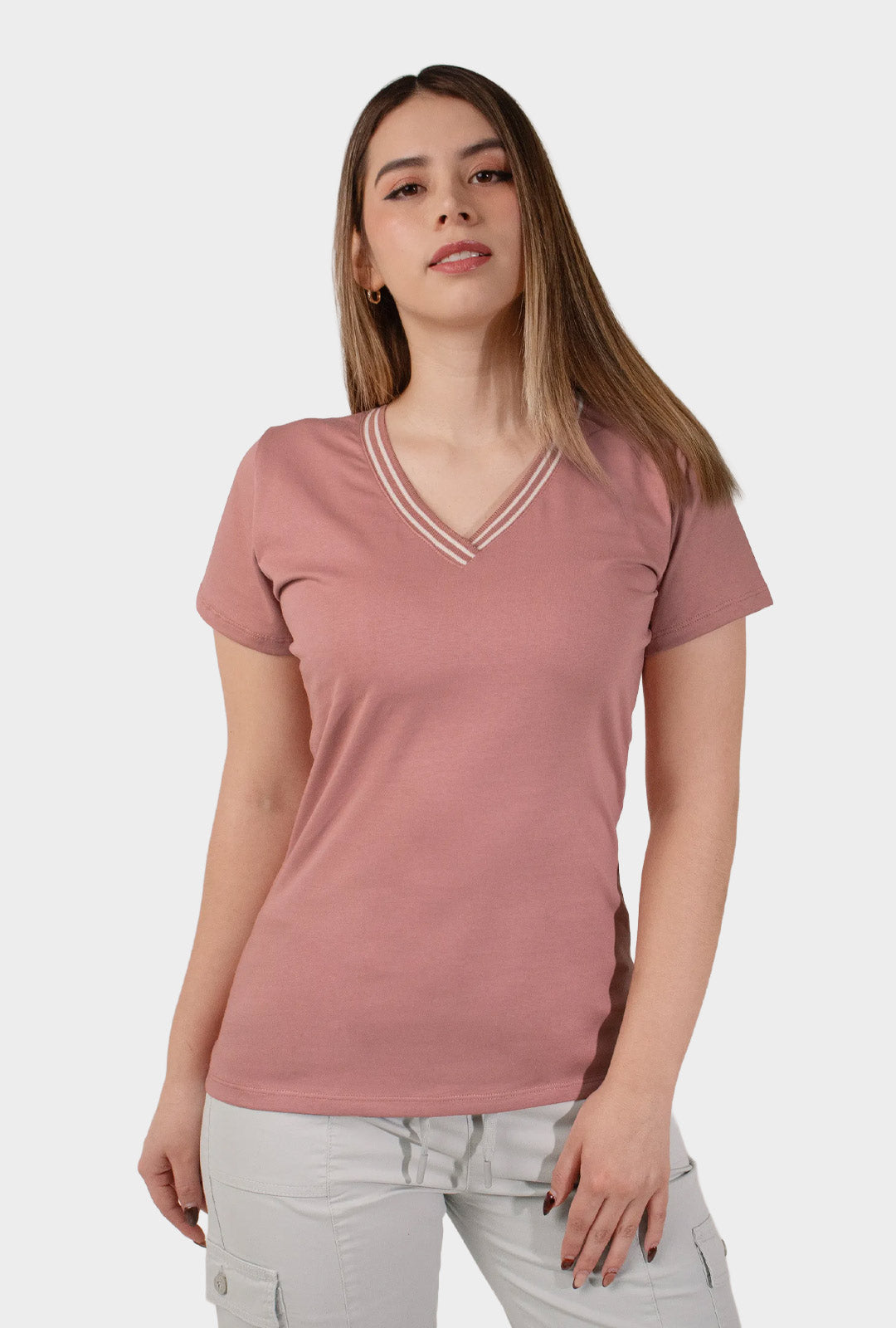 polo-capri-cuello-v-rosadovintage-mujer-frente#Color_Rosado Vintage